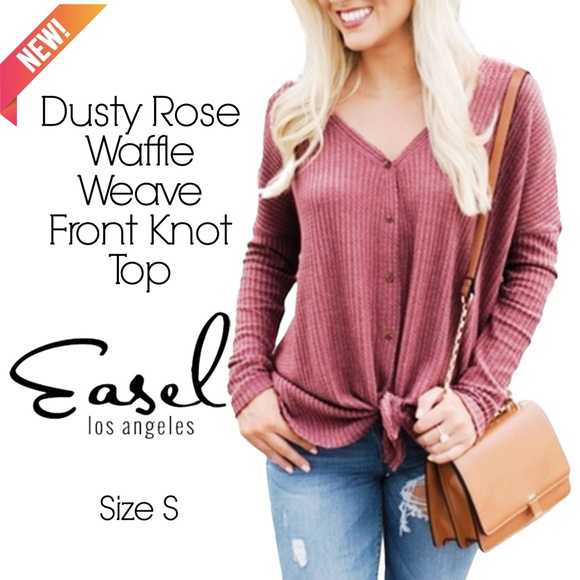 easel Tops - Dusty Rose Waffle Weave Front Knot Top